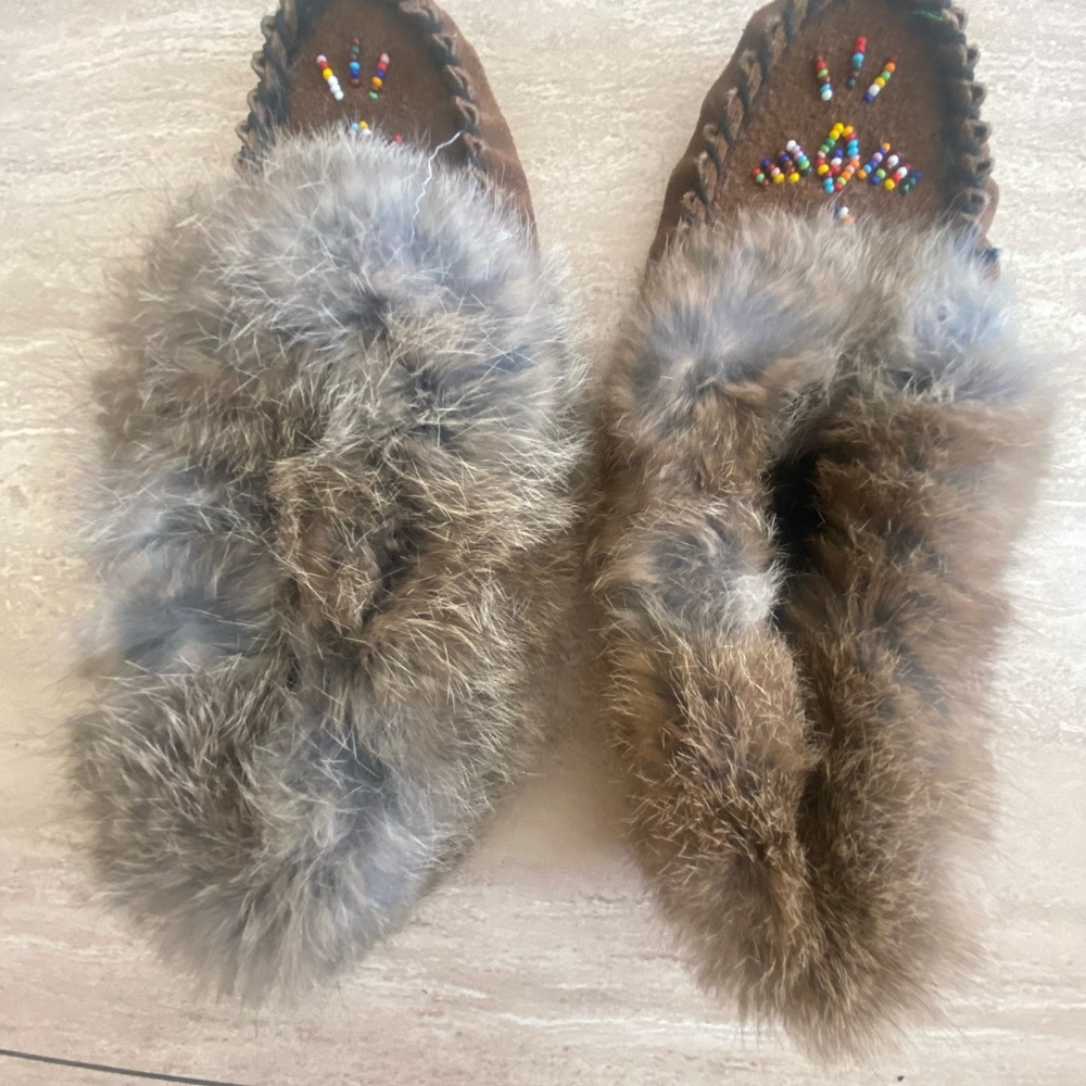 Cozy Brown and Gray Fur Moccasins